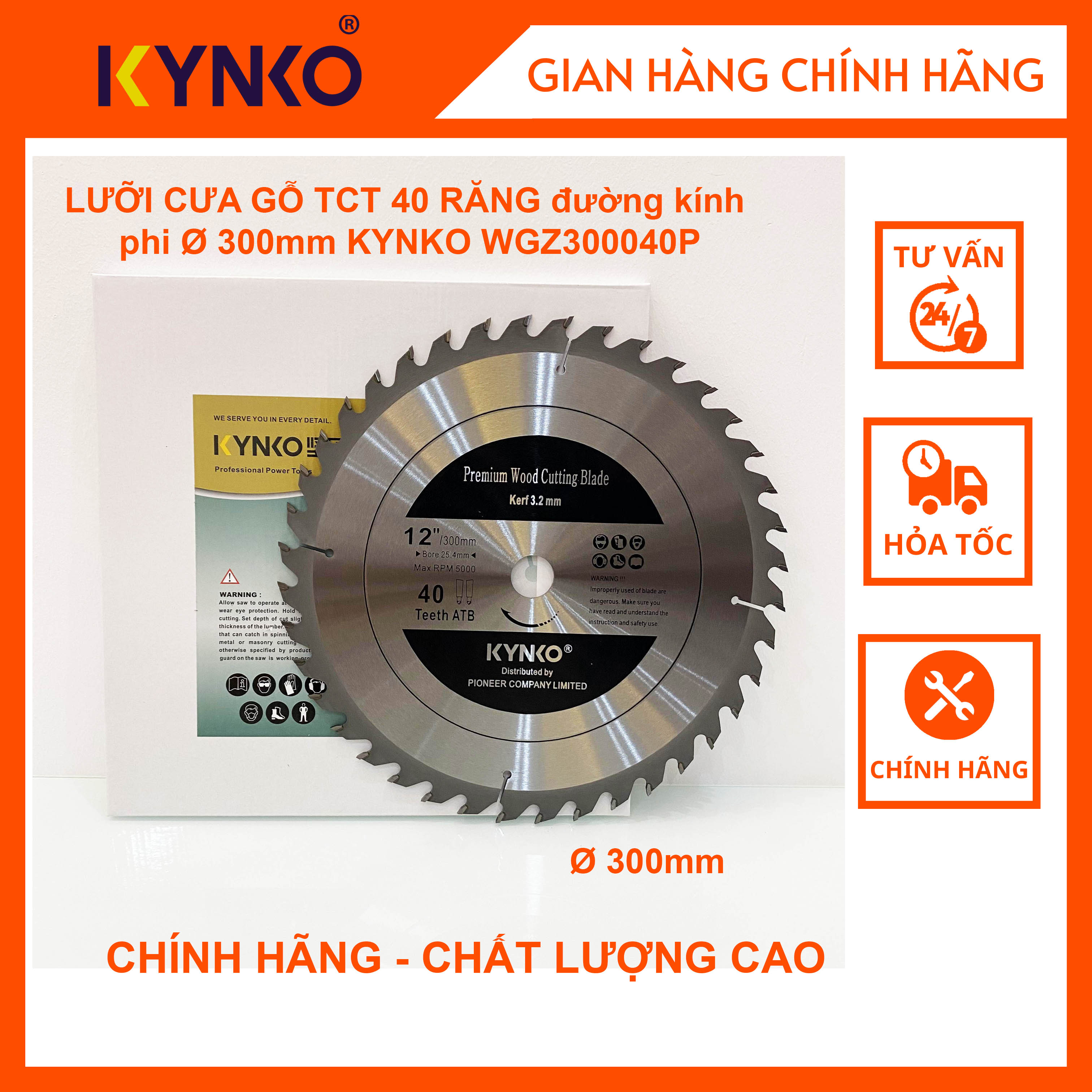 LƯỠI CƯA GỖ TCT 40 RĂNG đường kính phi Ø 300mm KYNKO WGZ300040P