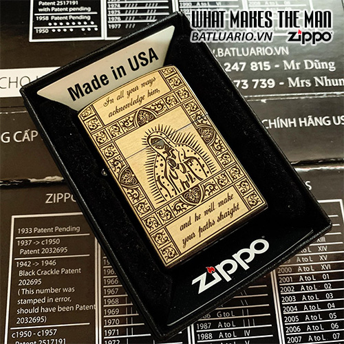 Bật Lửa Zippo 250 Trắng Bóng Khắc Đức Mẹ 06 – Zippo 250.Ducme06