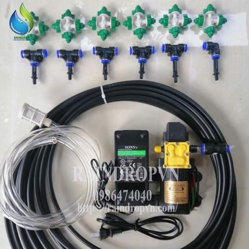 Bộ kit phun sương 20 béc phun 4 hướng kèm bơm và timer