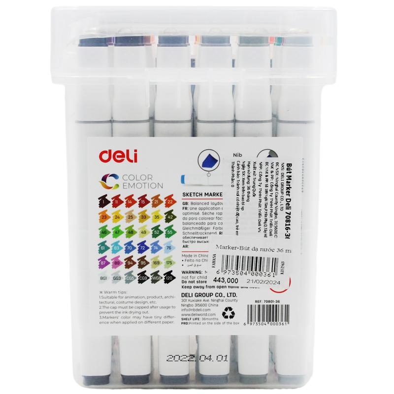 Hộp 36 Bút Dạ Màu 2 Đầu Sketch Marker - Deli 70801-36