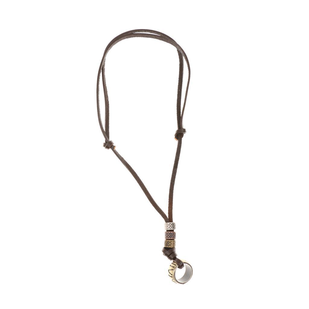 Antique Punk Brown Leather Pendant Adjustable Necklace Mens Pendant Necklace