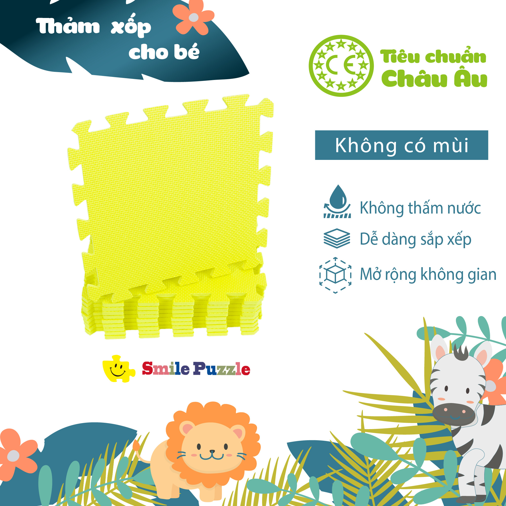 Thảm xốp lót sàn cho bé - đơn màu Smile Puzzle _KHÔNG MÙI TIÊU CHUẨN CHÂU ÂU