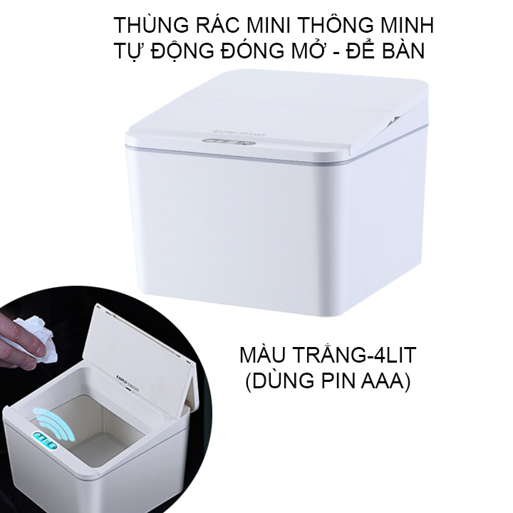 Thùng rác cảm biến thông minh, tự động đóng mở nắp, để đồ đa năng phòng khách, nhà tắm, bếp