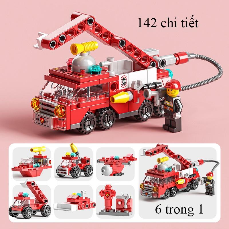 Đồ chơi KAVY lắp ráp xe cứu hỏa, cánh sát, máy bay trực thăng, cứu thương, xe công trình nhiều chi tiết