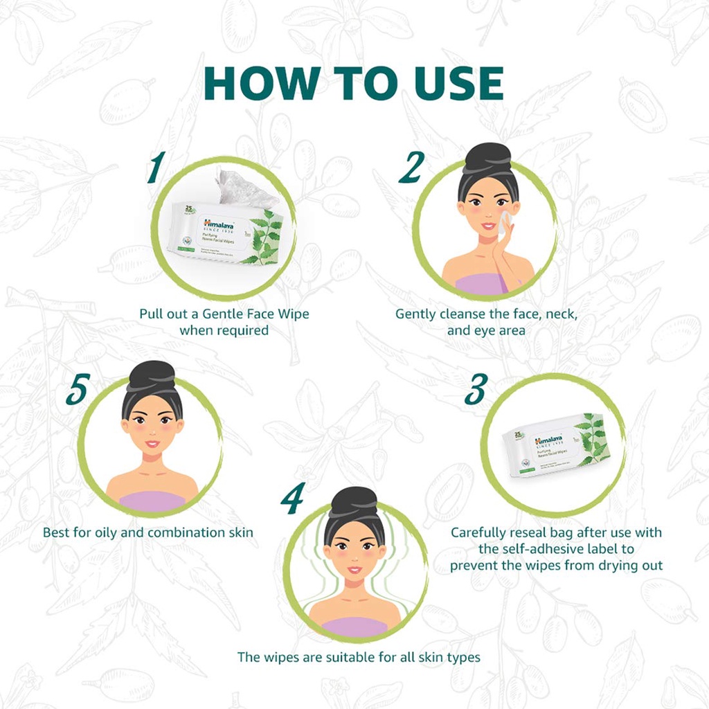 KHĂN ƯỚT TẨY TRANG KHÔNG CHỨA CỒN CHIẾT XUẤT LÁ NEEM HIMALAYA PURIFYING NEEM FACIAL WIPES