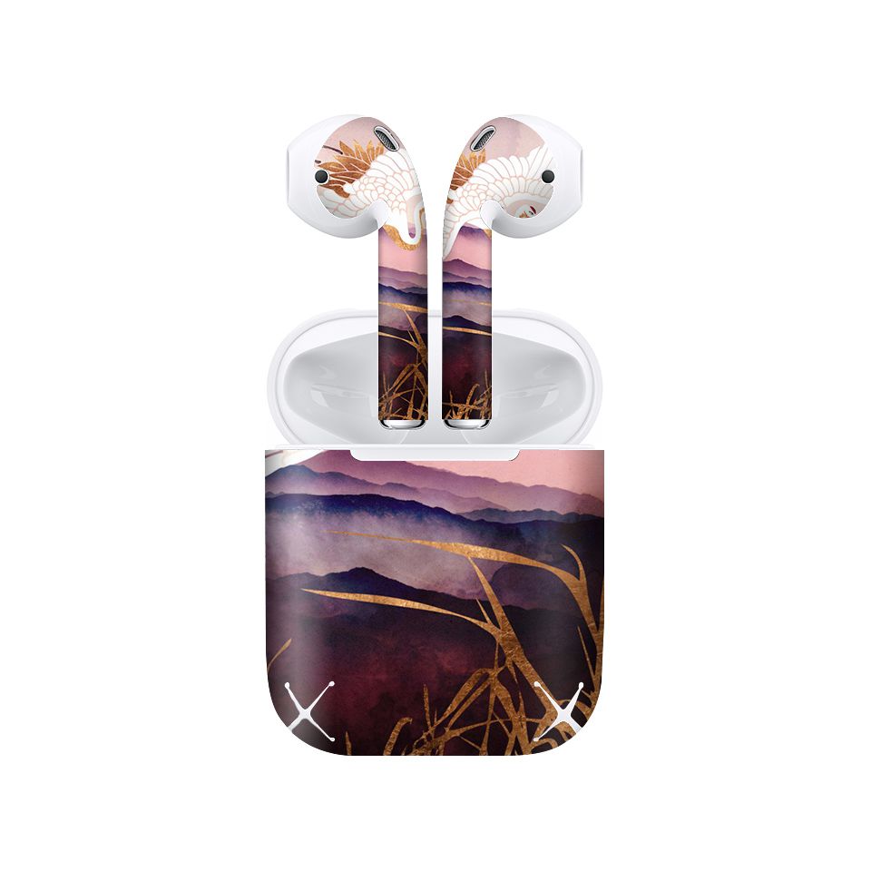 Miếng dán skin chống bẩn cho tai nghe AirPods in hình chim hạc - giả sơn mài - GSM155 (bản không dây 1 và 2