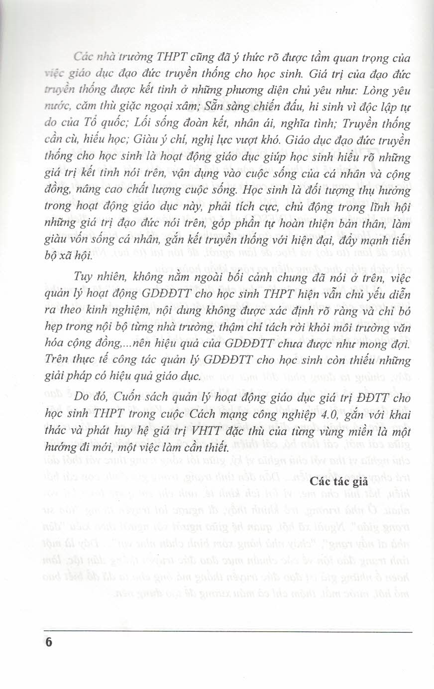 Quản Lý Hoạt Động Giáo Dục Giá Trị Đạo Đức Truyền Thống Cho Học Sinh Trung Học Phổ Thông Trong Cuộc Cách Mạng Công Nghiệp 4.0