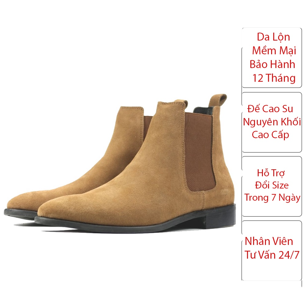 Giày Chelsea Boots Nam Da Lộn Mềm Mại Cao Cấp Màu Vàng Sang Trọng, Lịch Sự Phong Cách Trẻ Trung