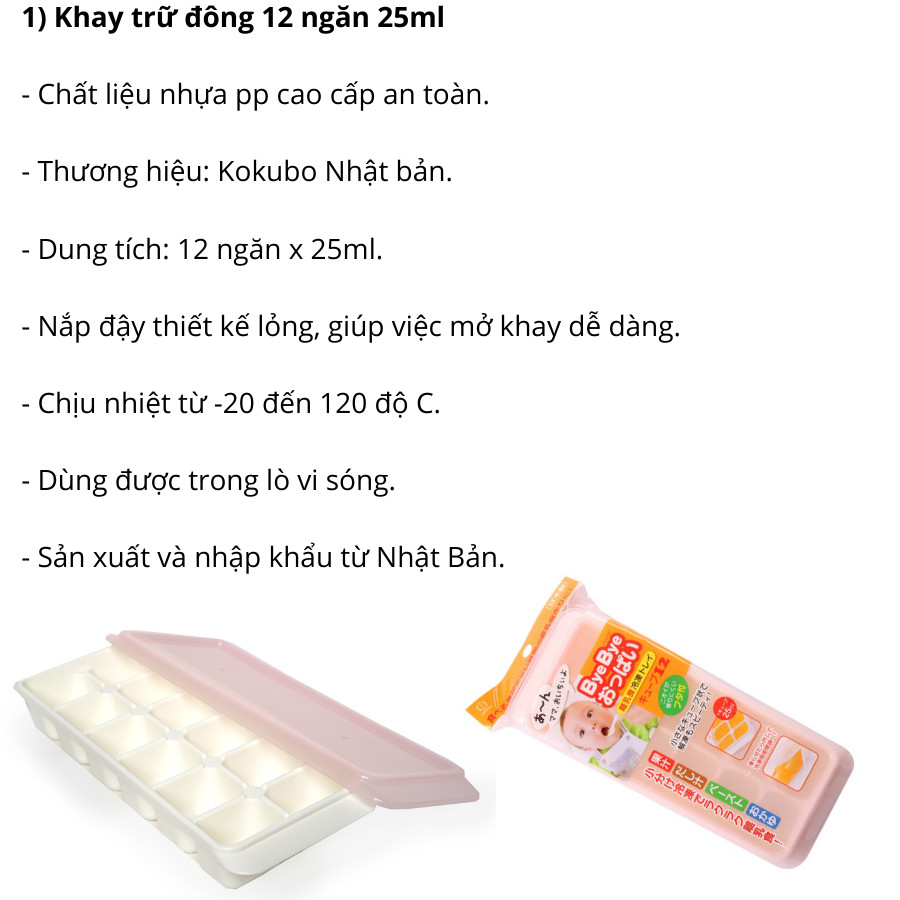 Dụng cụ chứa đồ ăn dặm (khay 12 ngăn &amp; 10 hộp 50ml) + tặng 5 zipper 10x15cm