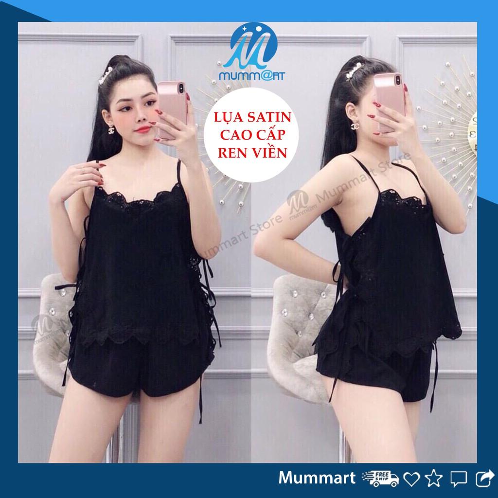 Bộ đồ ngủ hai dây sexy vải lụa satin cao cấp, phối ren viền tinh tế, vải lụa satin mát không nhăn