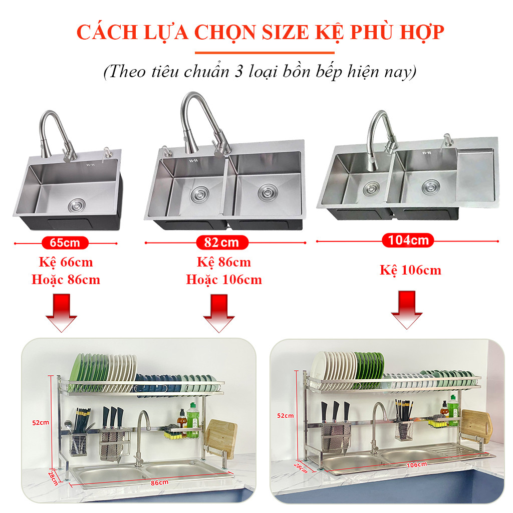 Kệ chén bát inox cao cấp đa năng 1-2 tầng 86cm dành cho bồn đôi FOODCOM bằng inox cao cấp không han gỉ để trên bồn rửa giúp căn bếp gia đình bạn gọn gàng sạch sẽ tiết kiệm không gian gia đình.