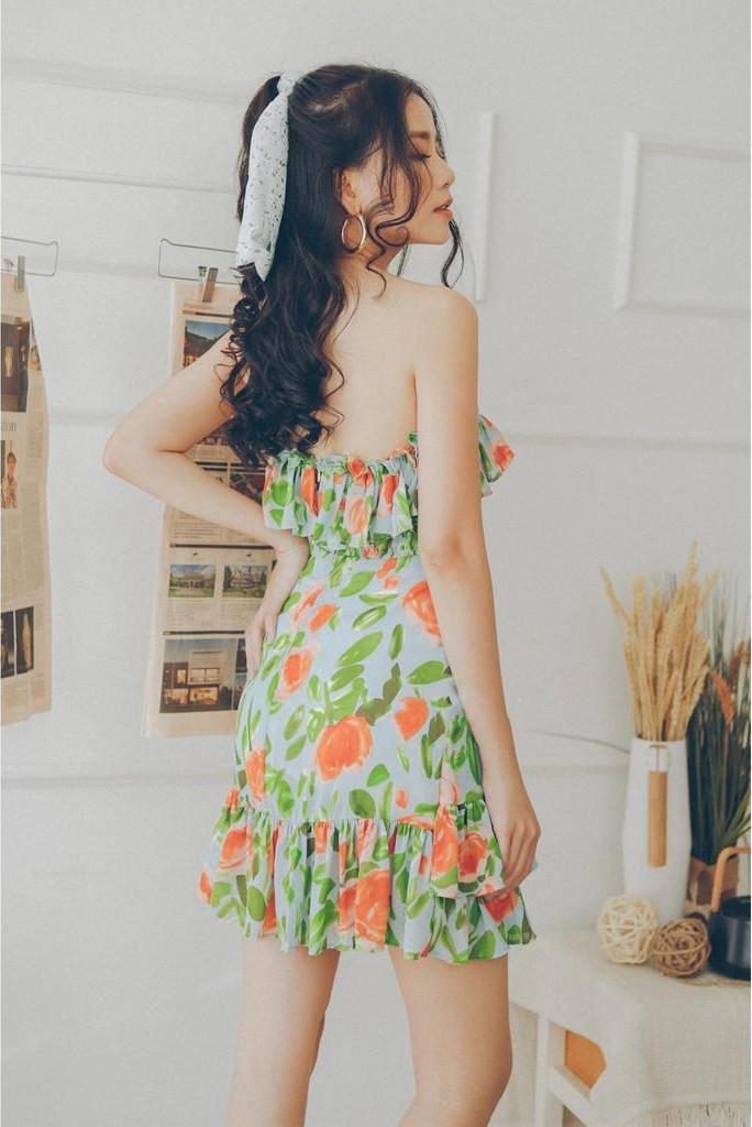 Đầm ống thiết kế xanh hoa cam Areca Dress Gem Clothing SP000790