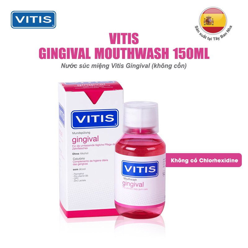 Nước súc miệng dành cho nướu nhạy cảm, sưng, chảy máu nướu, ngừa hôi miệng Vitis Gingival 150ml