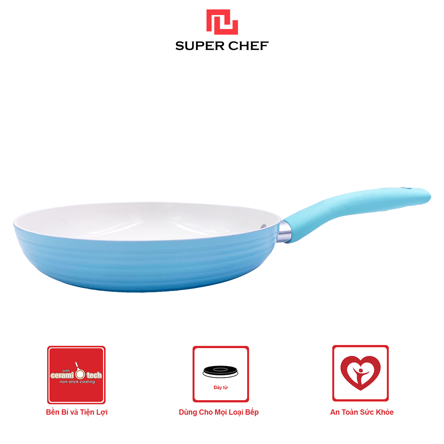 Chảo Chống Dính Ceramic Chef Blue Đáy Từ Cao Cấp Siêu Bền Bỉ Dùng Cho Mọi Loại Bếp ( size 24 cm)