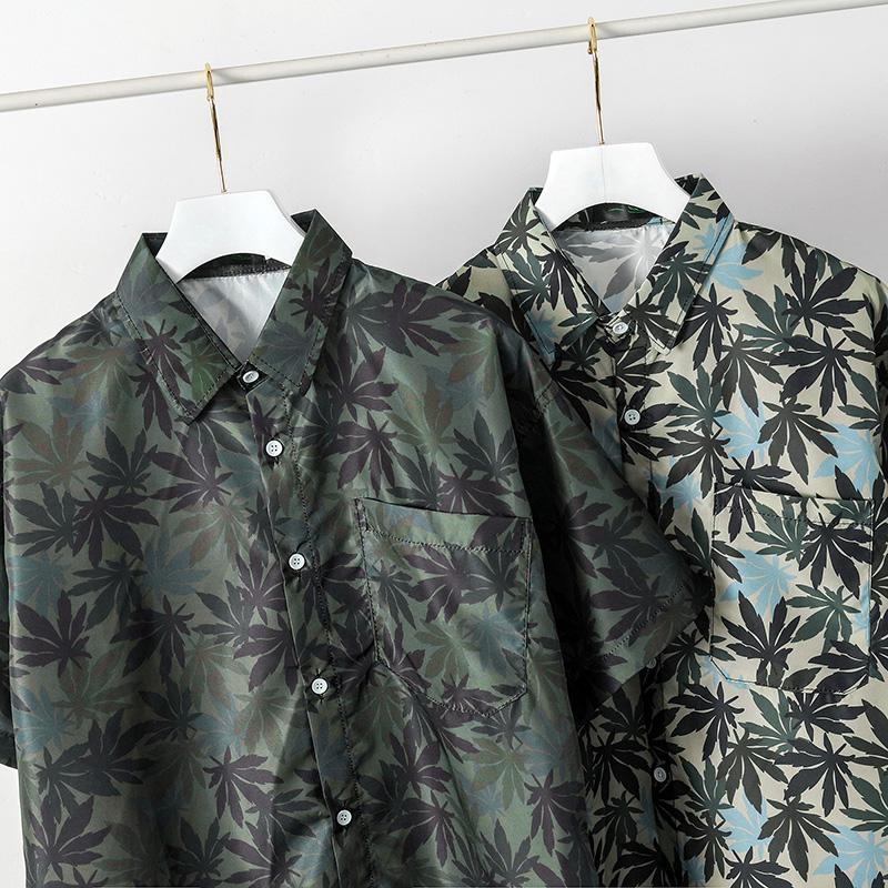 Áo Sơ Mi Ngắn Tay Form Rộng In Họa Tiết Lá Phong Thời Trang Dành Cho Nam 2 Màu