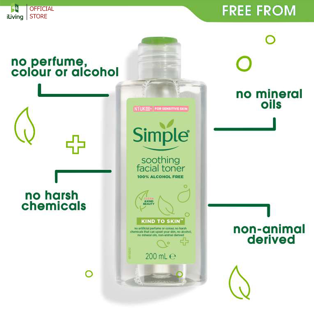 Nước hoa hồng cân bằng da dịu nhẹ Simple Soothing Facial Toner 200ml ILIVING-SIMTN