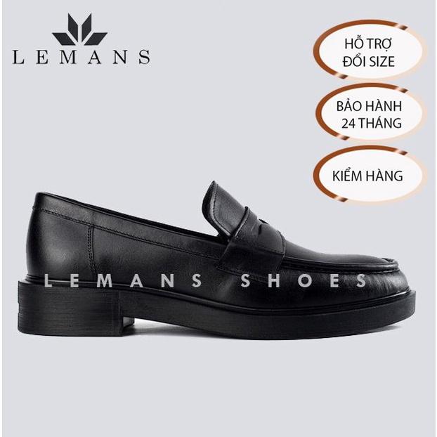 Giày da bò Penny Loafer Black LEMANS PL01D, da bò nguyên tấm, tăng chiều cao 4cm, bảo hành 24 tháng