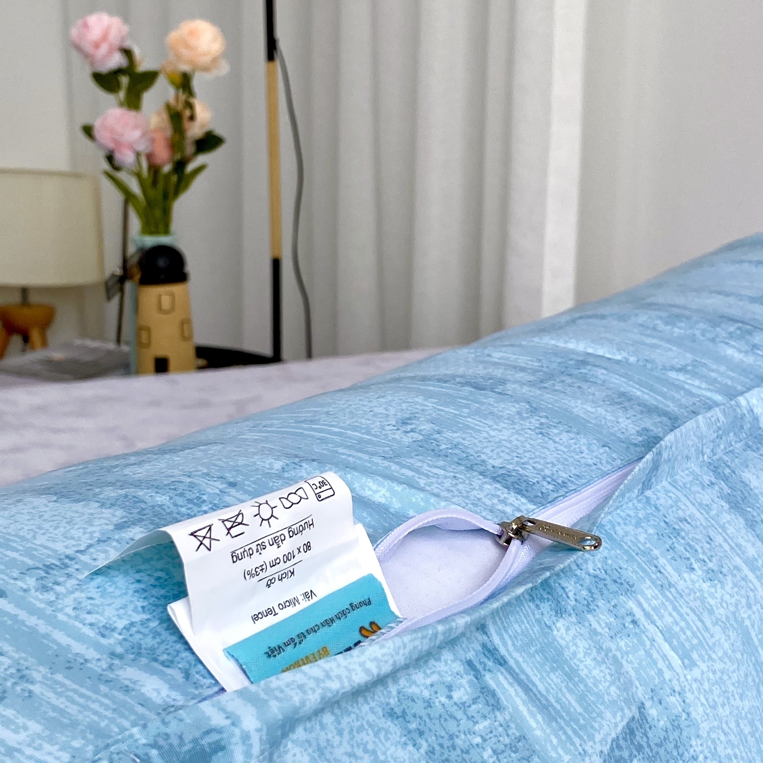 Bộ ga giường  KBedding by Everon KMTP 114 Microtencel Xám phối xanh (4 món)