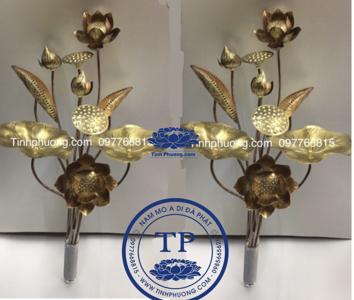 Đôi Hoa sen Thờ bằng đồng hun màu  TM121159