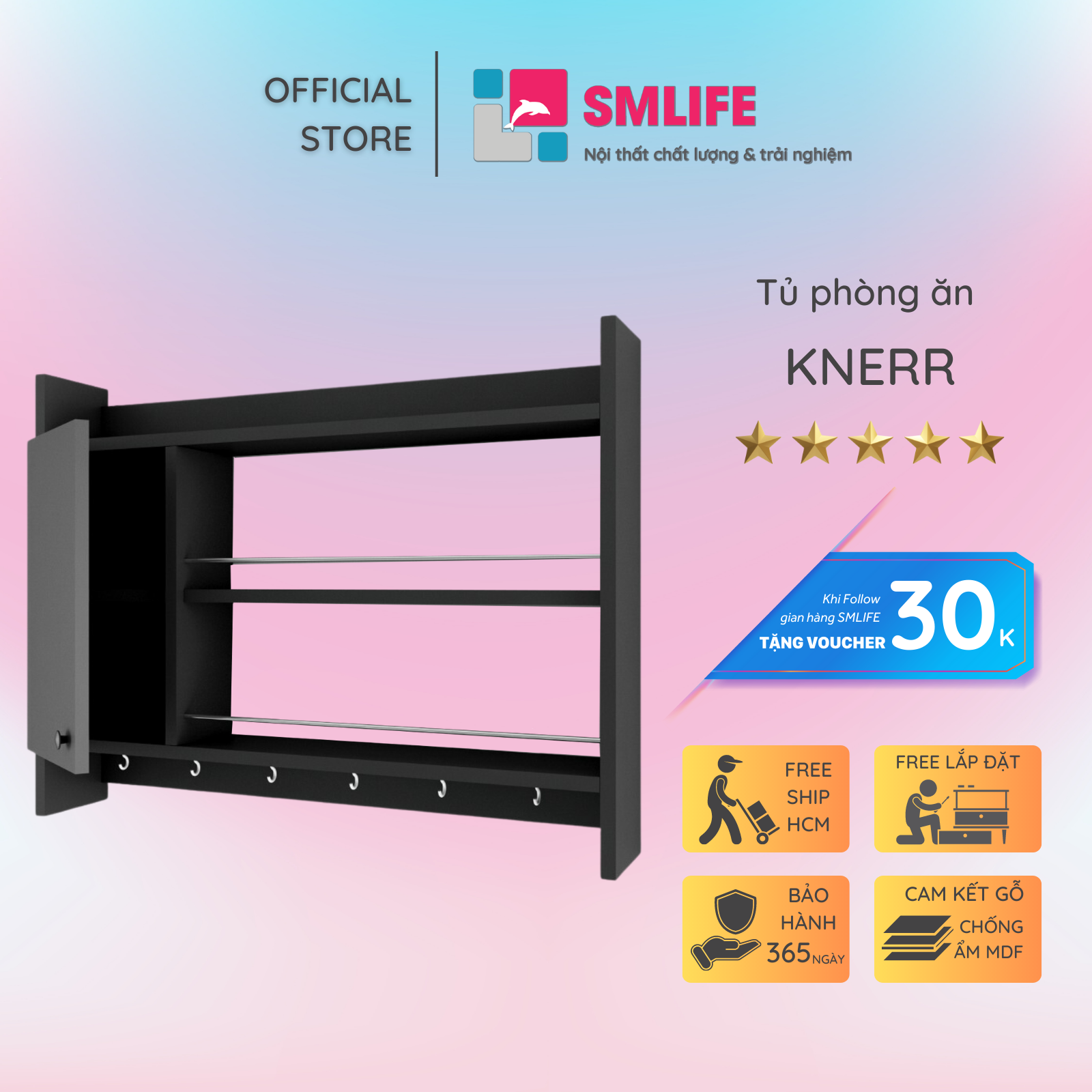 Kệ gỗ nhà bếp hiện đại SMLIFE Knerr  | Gỗ MDF dày 17mm chống ẩm | D80xR15xC80cm