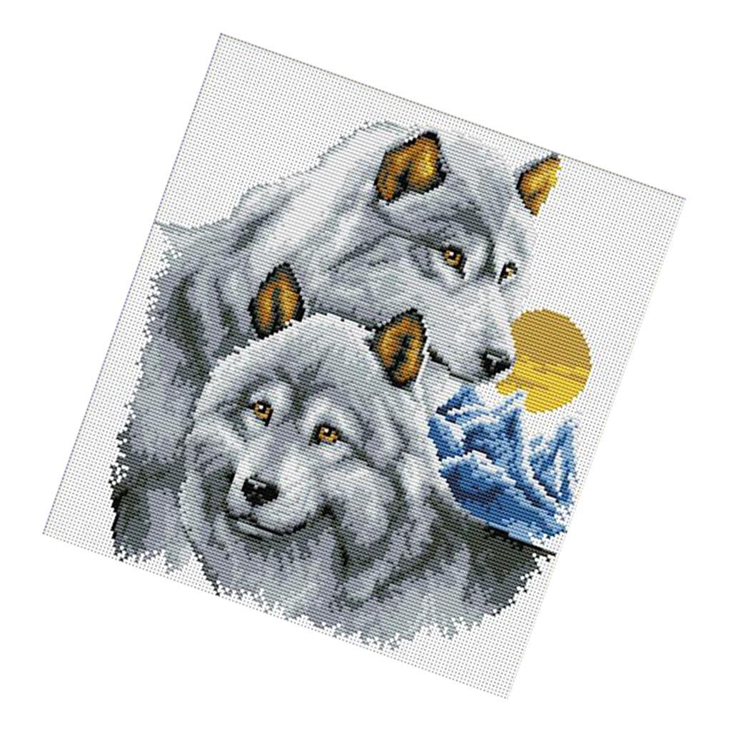 Wolf Cross-Stitch Kit Handmade Needlework Craft DIY Ribbon Embroidery