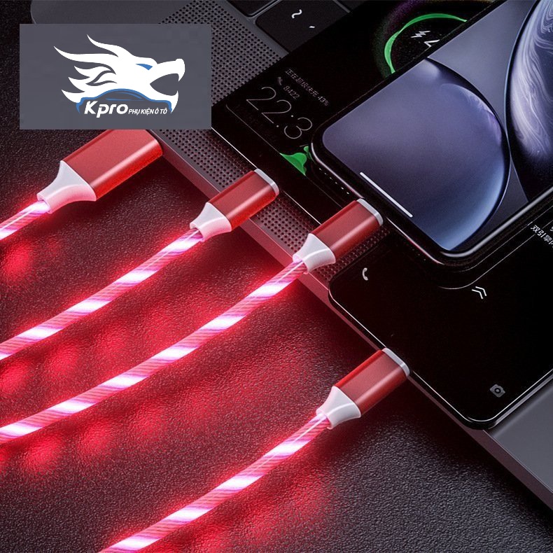 Dây sạc, cáp sạc đèn led chuyển động 3 đầu sạc sửa dụng trên ô tô, xe hơi - Hàng Kpro chất lượng cao