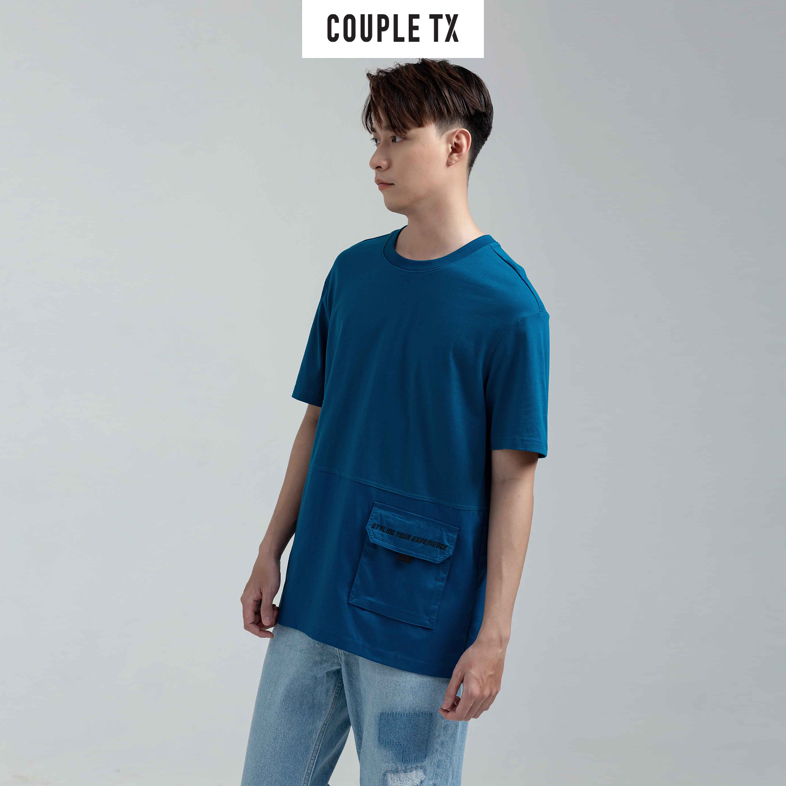 COUPLE TX - Áo thun Nam Cotton Phối dù nửa thân MTS 1164