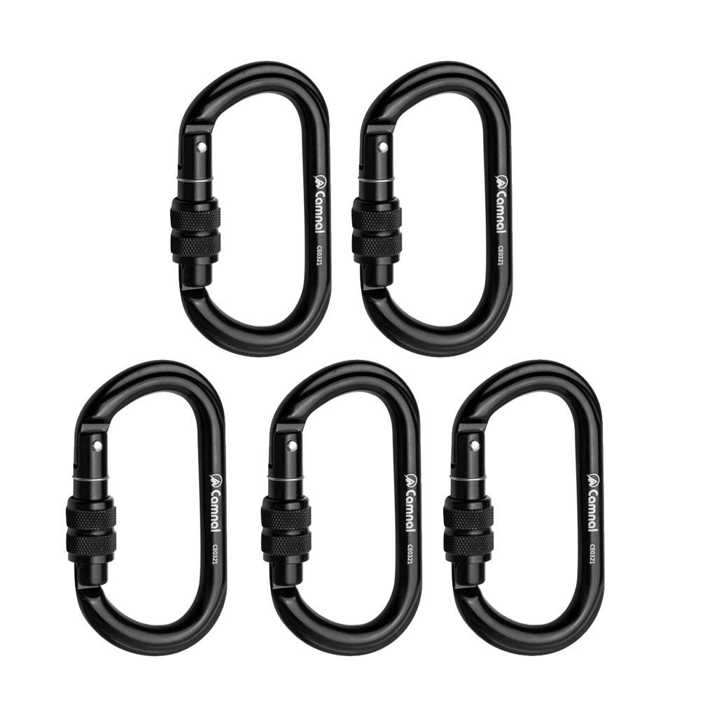 5 Pieces 25KN Aluminum Climbing Carabiner Screwgate D Type
