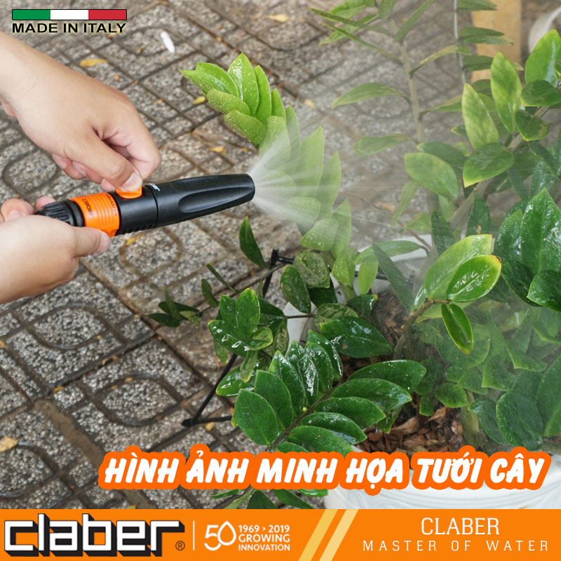 Vòi xịt tưới cây và khớp nối nhanh Claber 8536 -8458, vòi có van khóa, 2 chế độ, khớp nối nhanh kết nối 3 cỡ ống 12-15-19mm