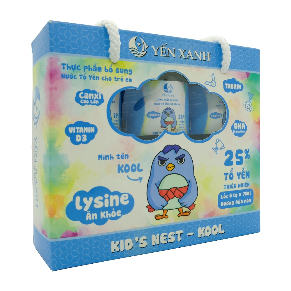 25% tổ yến - Thực phẩm bổ sung: Nước tổ yến chưng dành cho trẻ em Kid's nest - Kool hương dừa non - YẾN XANH - Lốc 6 lọ x 70ml