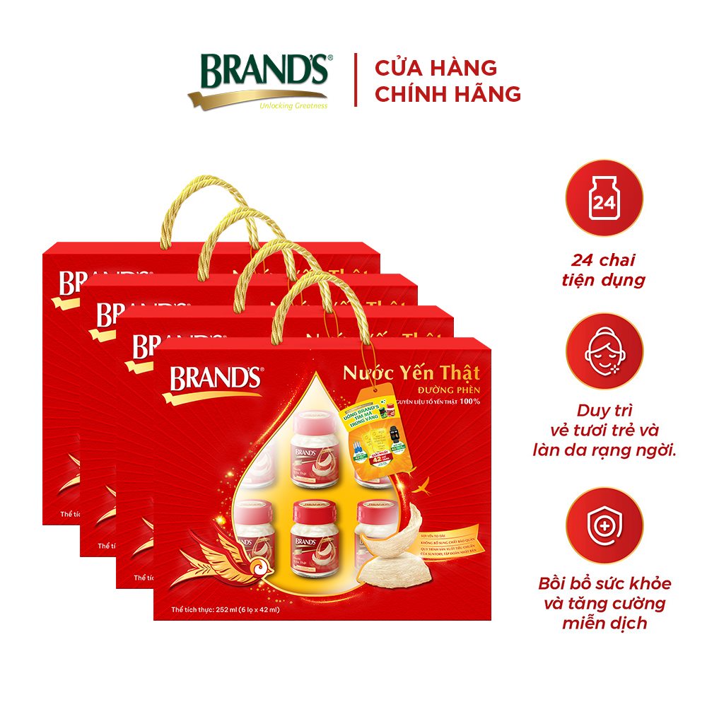 Combo 4 Hộp quà nước yến BRAND'S đường phèn (42ml x 24 hũ)