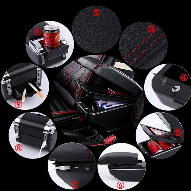 Bệ tỳ tay dành cho xe Hyundai i10 cao cấp tích hợp cổng sạc USB