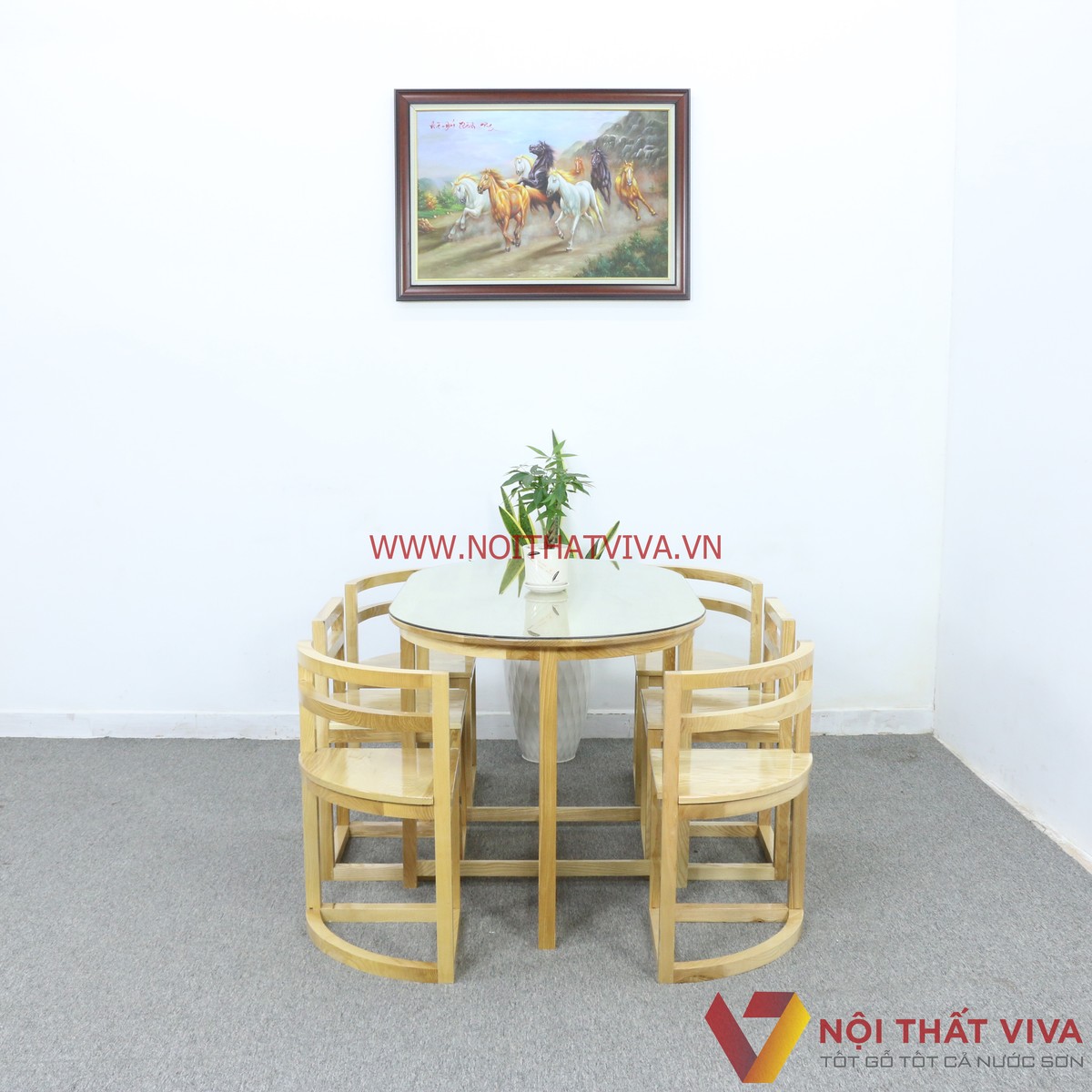 Bộ Bàn Ăn Xếp Gọn Thông Minh 6 Ghế Gỗ Sồi Nga Tự Nhiên Đẹp Giá Rẻ