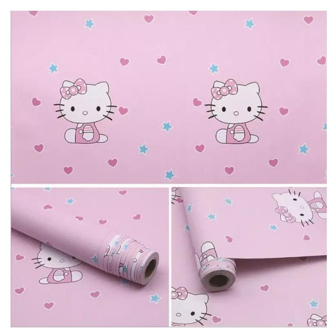 Giấy dán tường rộng 45cm x 5m dài - KITTY TRÁI TIM NGÔI SAO ELL283