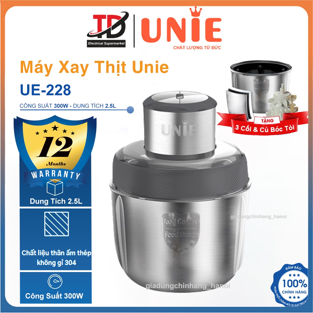 Máy Xay Thịt UE228, 2.5Lit-300W , Kèm 3 Cối Inox 304, Hàng Chính Hãng