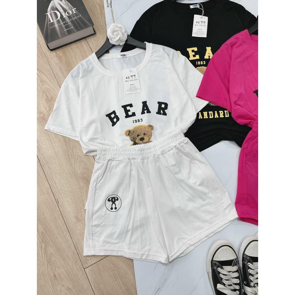 Set Đồ Bộ Mặc Nhà Nữ - Bộ Ngủ Hình Gấu Chữ BEAR - Áo Thun Unisex Tay Lỡ Phối Quần Rộng short Đùi cute - RẺ ĐẸP