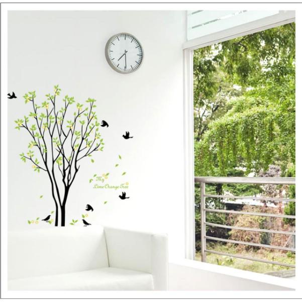 Decal trang trí tường - Cây nhánh mỏng Chim Đen A.H