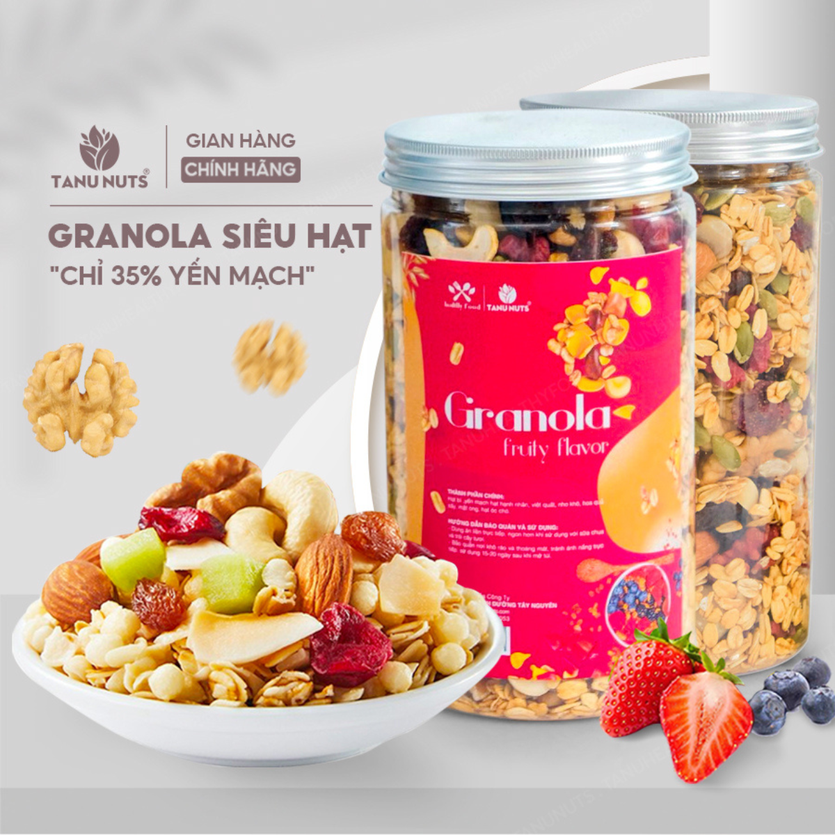 Granola siêu hạt 35% yến mạch TANU NUTS hũ 500g, ngũ cốc granola ăn kiêng giảm cân dinh dưỡng