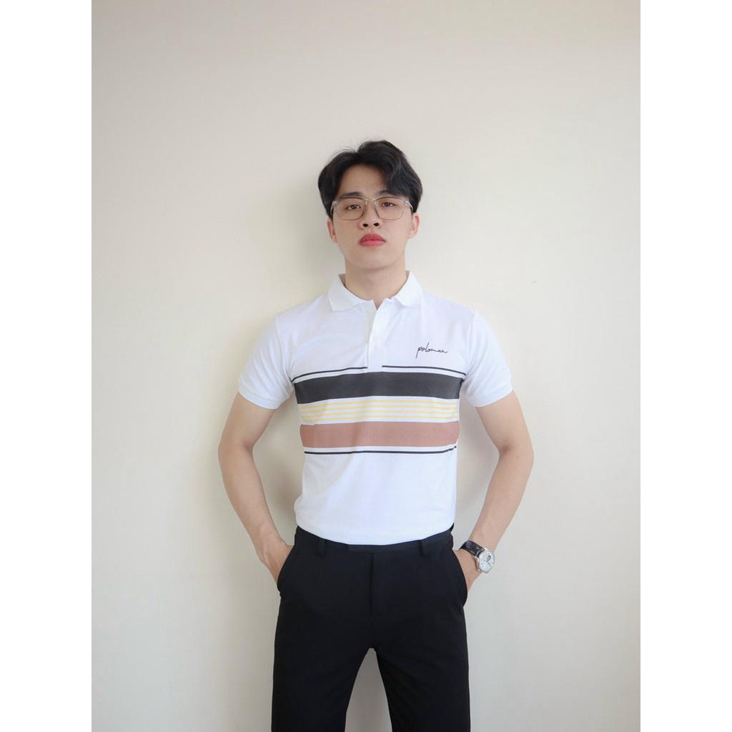 Áo thun cổ trụ ngắn tay kẻ ngang