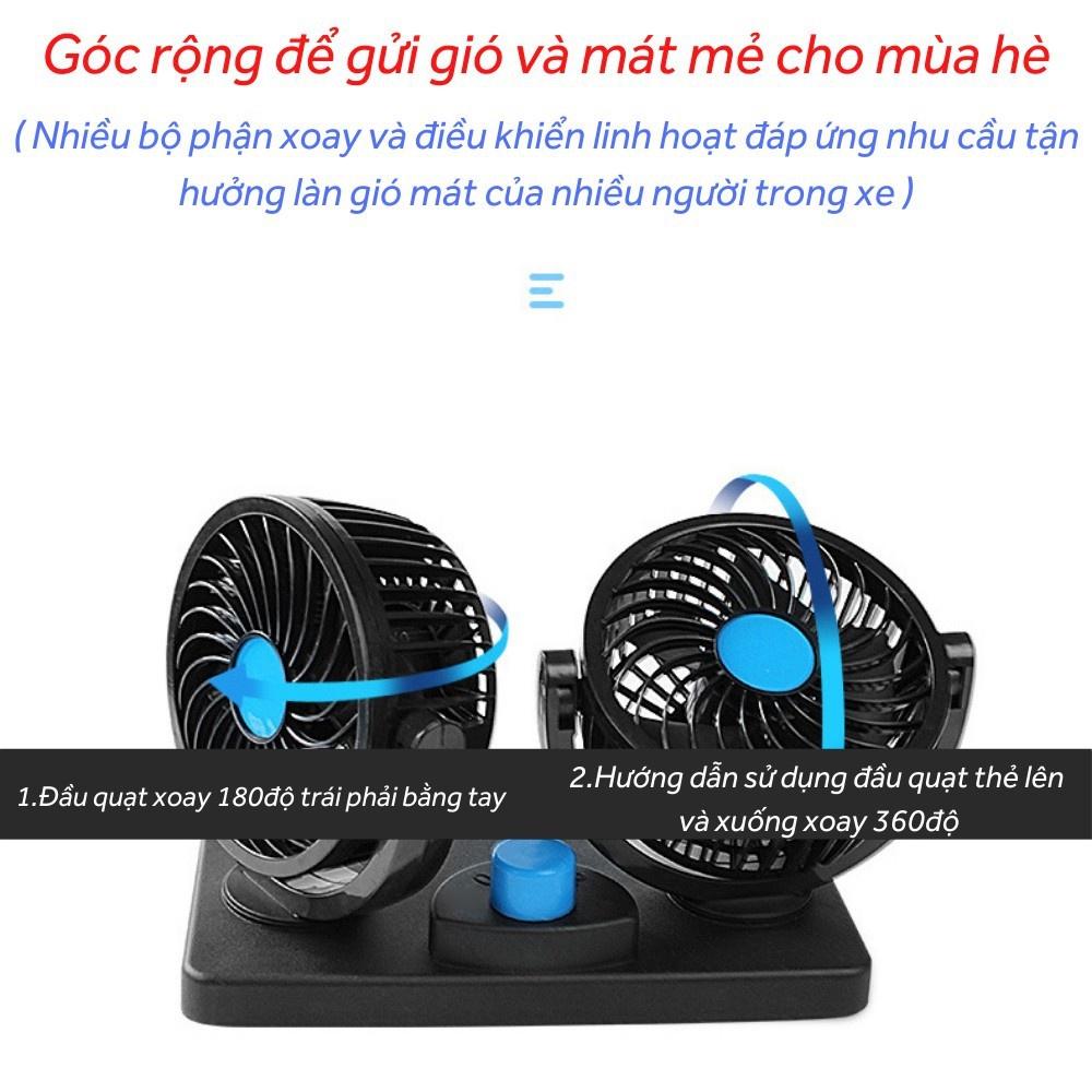 Quạt mini ô tô cắm tẩu 12v-24v, máy làm mát xe hơi, ô tô tải có 3 chế độ gió khác nhau xoay 360 độ