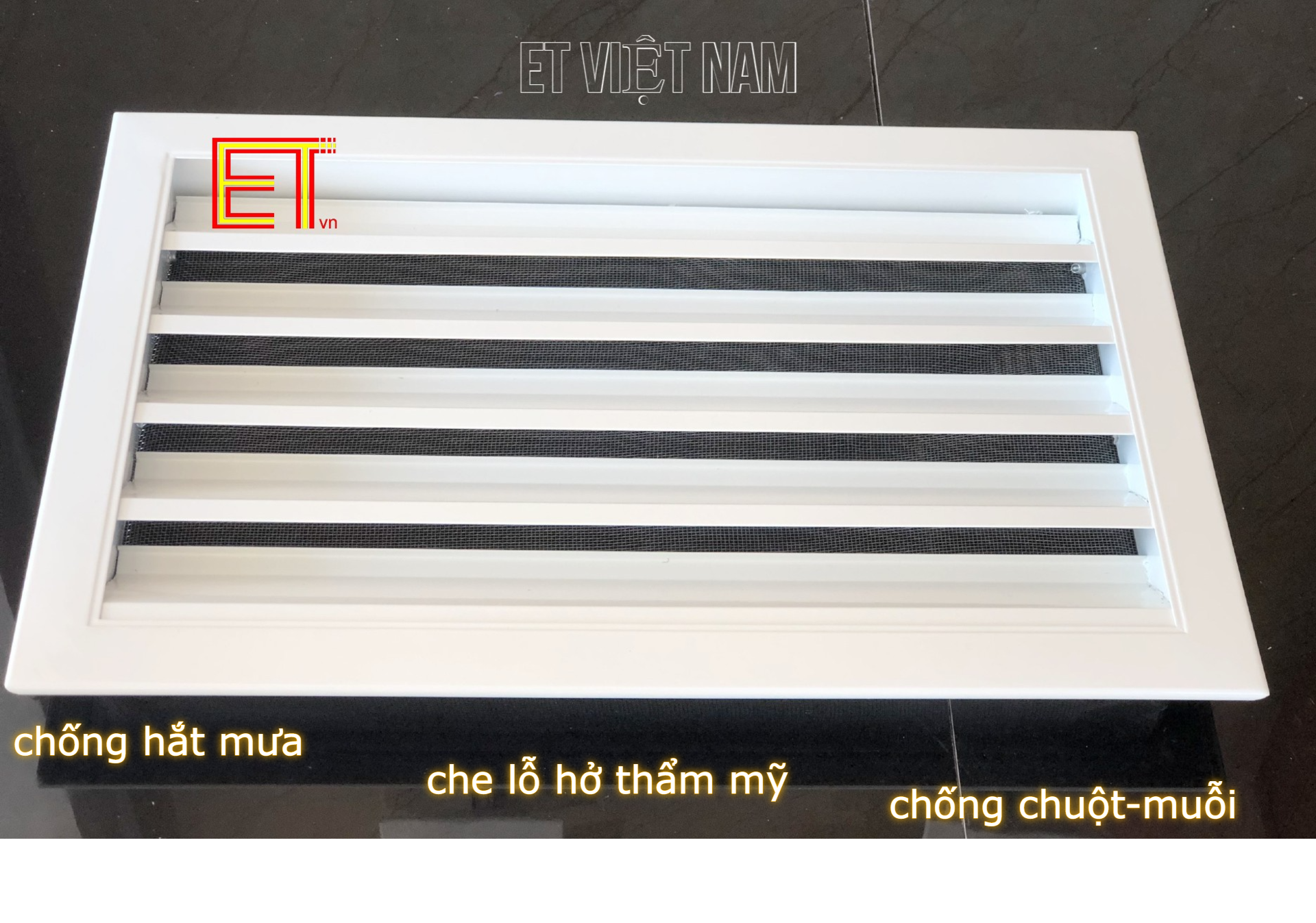 Mặt thông gió nhà vệ sinh 40x25cm (thay thế cửa chớp lật kính kiểu cũ) chất liệu nhôm, chống hắt mưa, chống muỗi-chuột