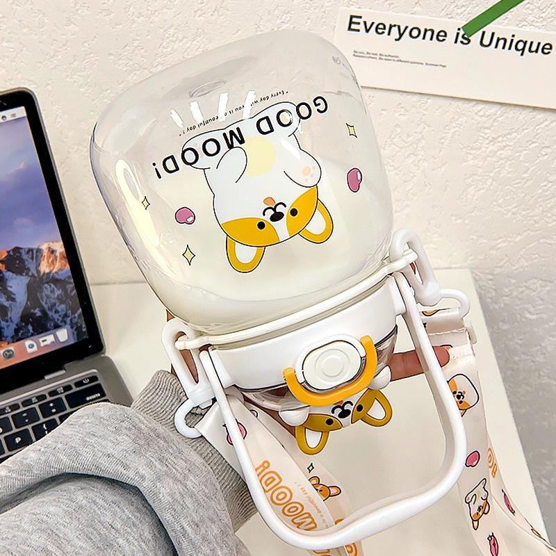 Bình nước hình thú cute mẫu mới 1,3L tặng kèm dây đeo và ống hút - Bình đựng nước hoạt hình dễ thương cho bé có quai đeo