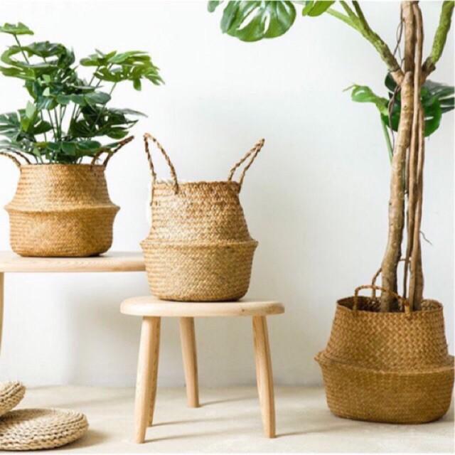 Giỏ cói tự nhiên kích thước 25cm x 27cm - Dùng để đựng đồ, trồng cây trang trí, decor