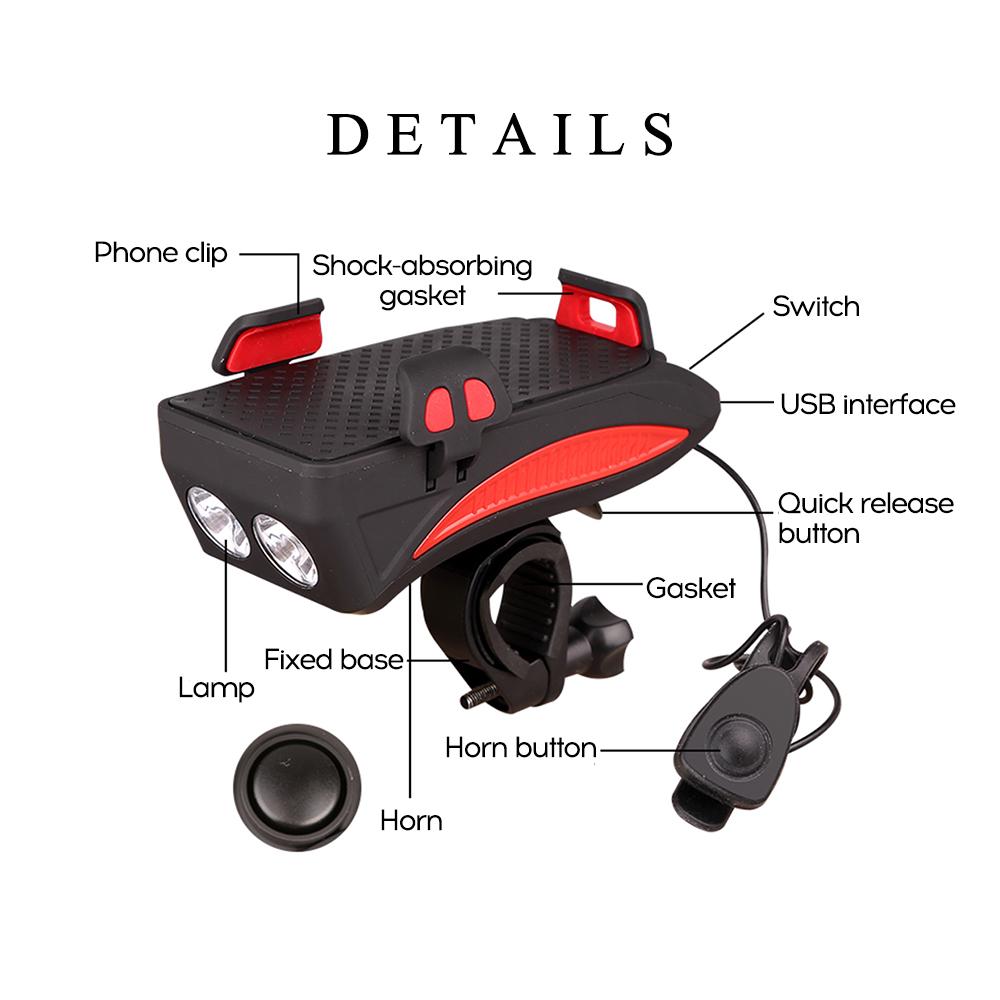 Giá đỡ điện thoại xe đạp kết hợp loa 130 decibel và đèn pha độ sáng cao,Tích hợp cell dung lượng lớn,sạc USB