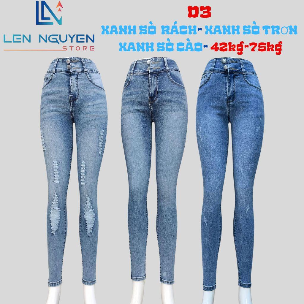 D3_Quần jean nữ, dài, lưng cao, quần bò nữ dáng ôm, quần rin nữ có big size, cho 42kg đến 75kg,LEN NGUYEN STORE - Xanh Sò Trơn