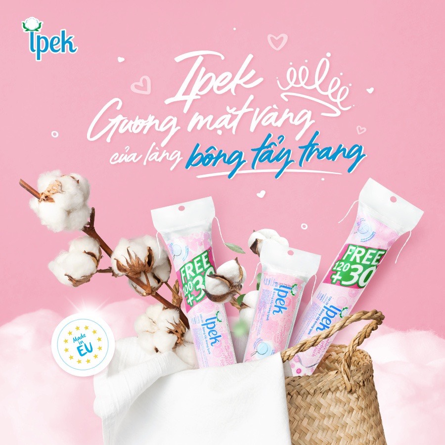 Bông tẩy trang Ipek 150 - Bông Ipek 150 miếng cotton tự nhiên từ EU