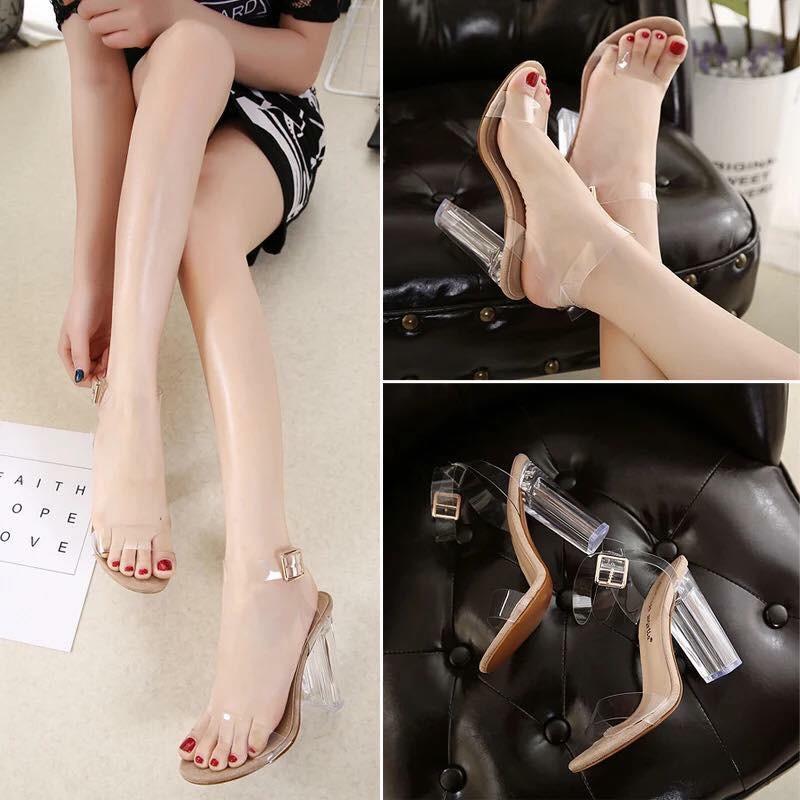 Giày cao gót sandal hotgirl quai trong đế trong 9cm