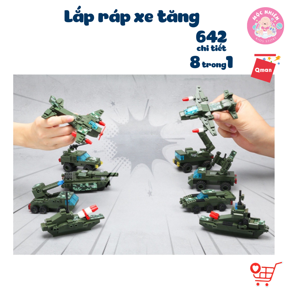 Đồ chơi lắp ráp xếp hình 8 trong 1 chủ đề quân sự Qman 42301 - Xe tăng quân sự