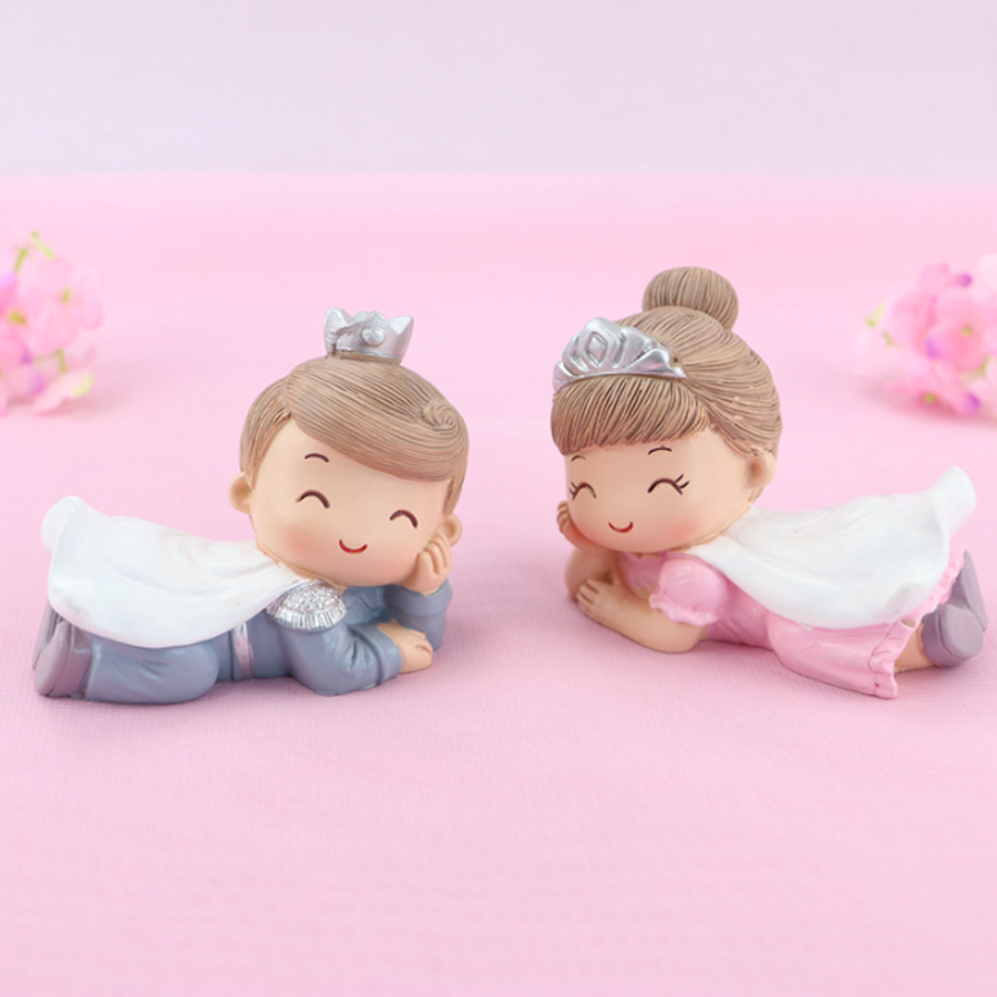 Bộ 02 tượng chibi Hoàng Tử - Công Chúa nằm ngủ