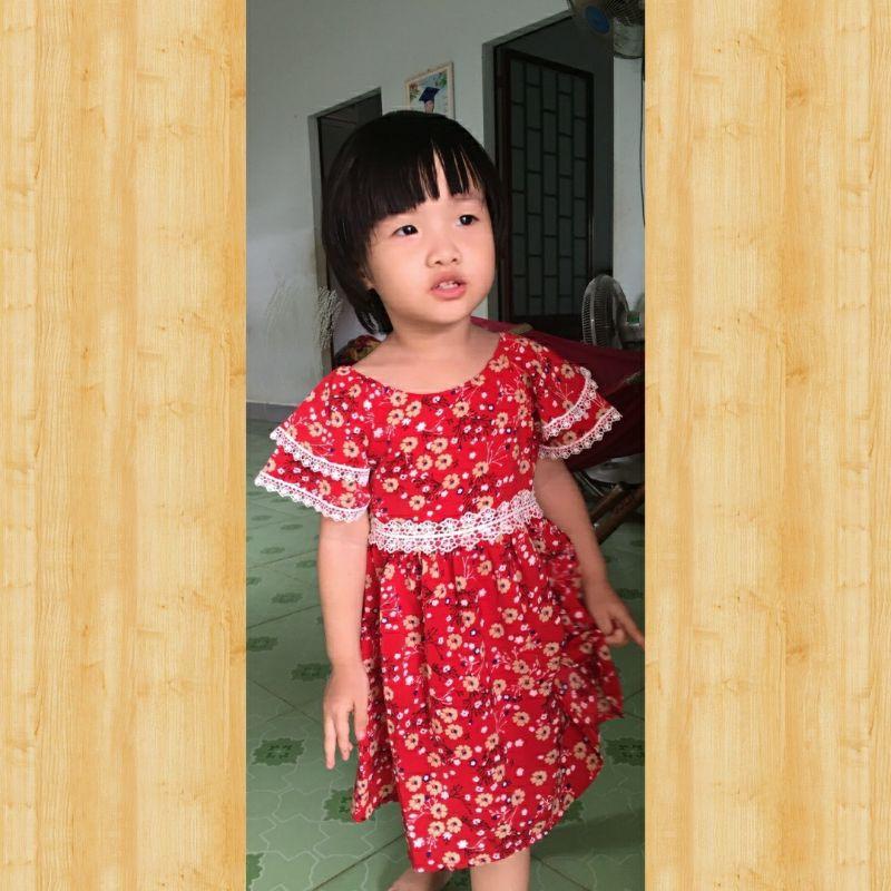 Váy hoa bé gái Đầm lụa hoa nhí phối ren dễ thương